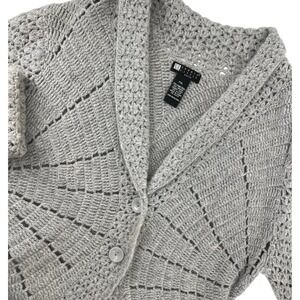 Carole Little Petite Gray Angora Lambswool Crochet Cardigan Sweater PXL XL petit